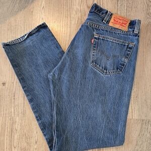 Levi's 501 Mens Denim Jeans W38 L36 Button Fly Red‎ Tab Med. Wash Straight Leg